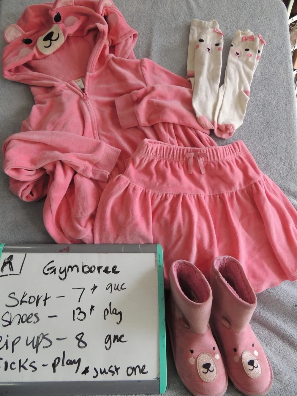 Girls Pink Hooded Bear Zip-Up Skirt Set